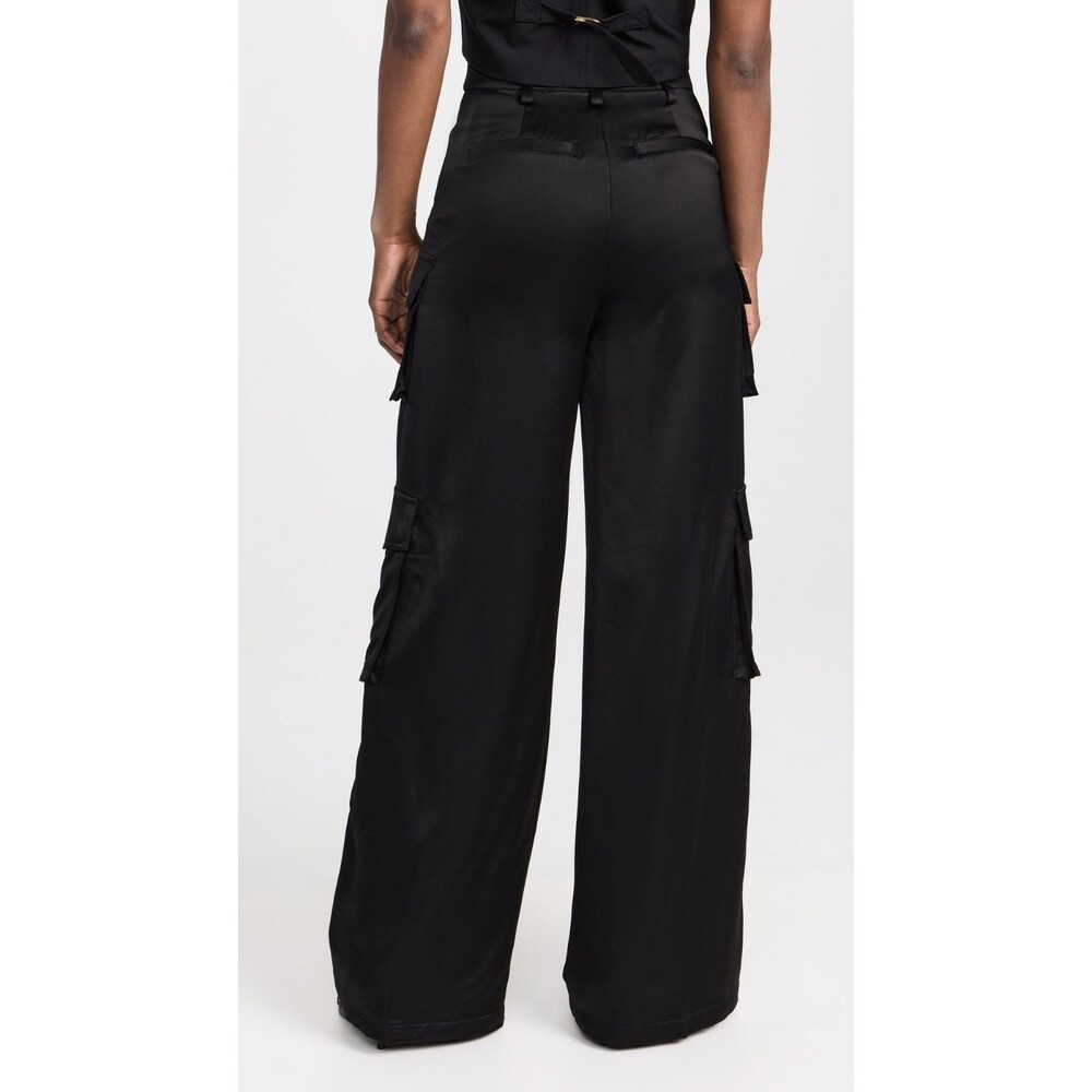Favorite Daughter The Satin Cargo Pant High Rise Wide Leg Trousers Black Size 8